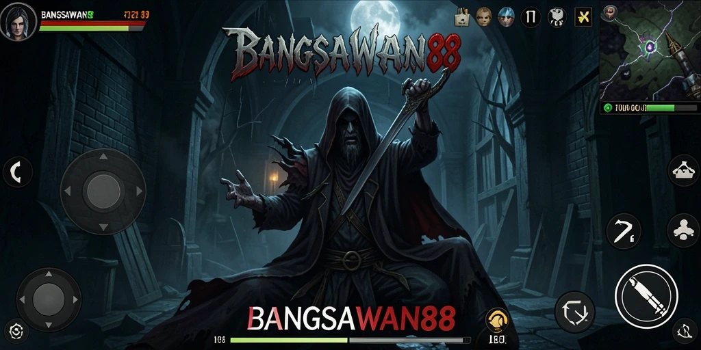 Tangkapan layar <strong>BANGSAWAN88</strong> menampilkan suasana mencekam di dalam mansion angker.