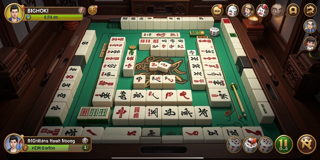 Screenshot gameplay BIGHOKI menunjukkan keseruan menata ubin Mahjong.