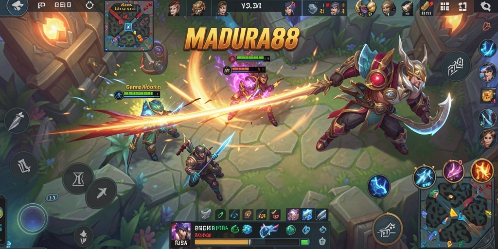 Tampilan gameplay intens dari MADURA88 di arena MOBA.