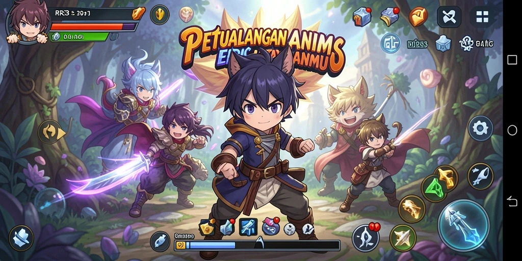 Tampilan gameplay seru dengan karakter anime yang unik.